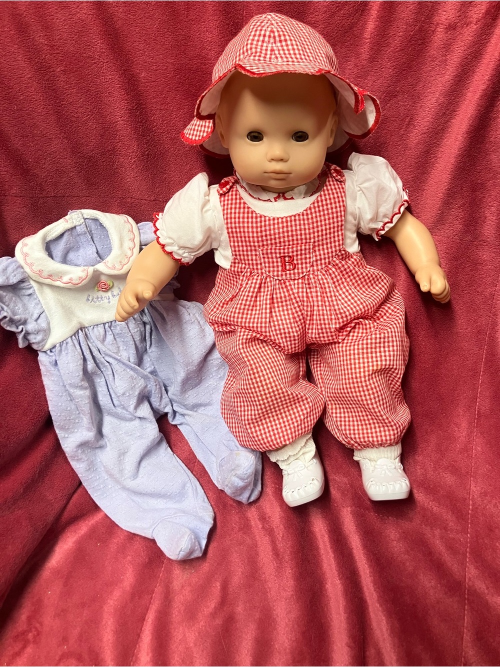 Bitty baby doll , blonde , red outfit ,
American girl doll , pj’s